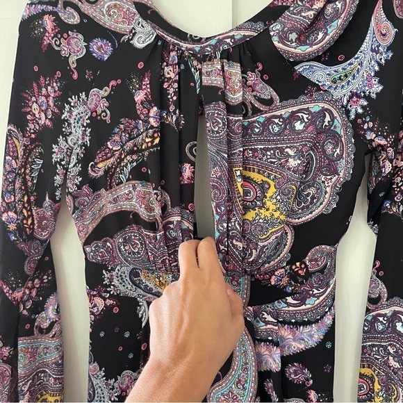 Express Black and Purple Paisley Long Sleeve Maxi Dress - Picture 7 of 15